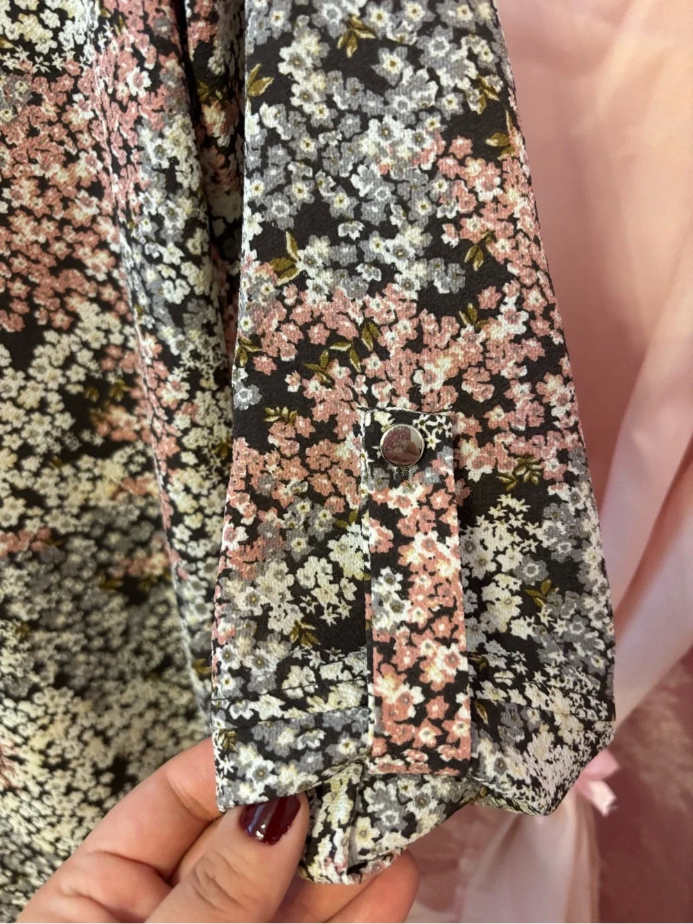 Cocomo Black Pink Cream Floral Zip-Front Blouse - Picture 5 of 5